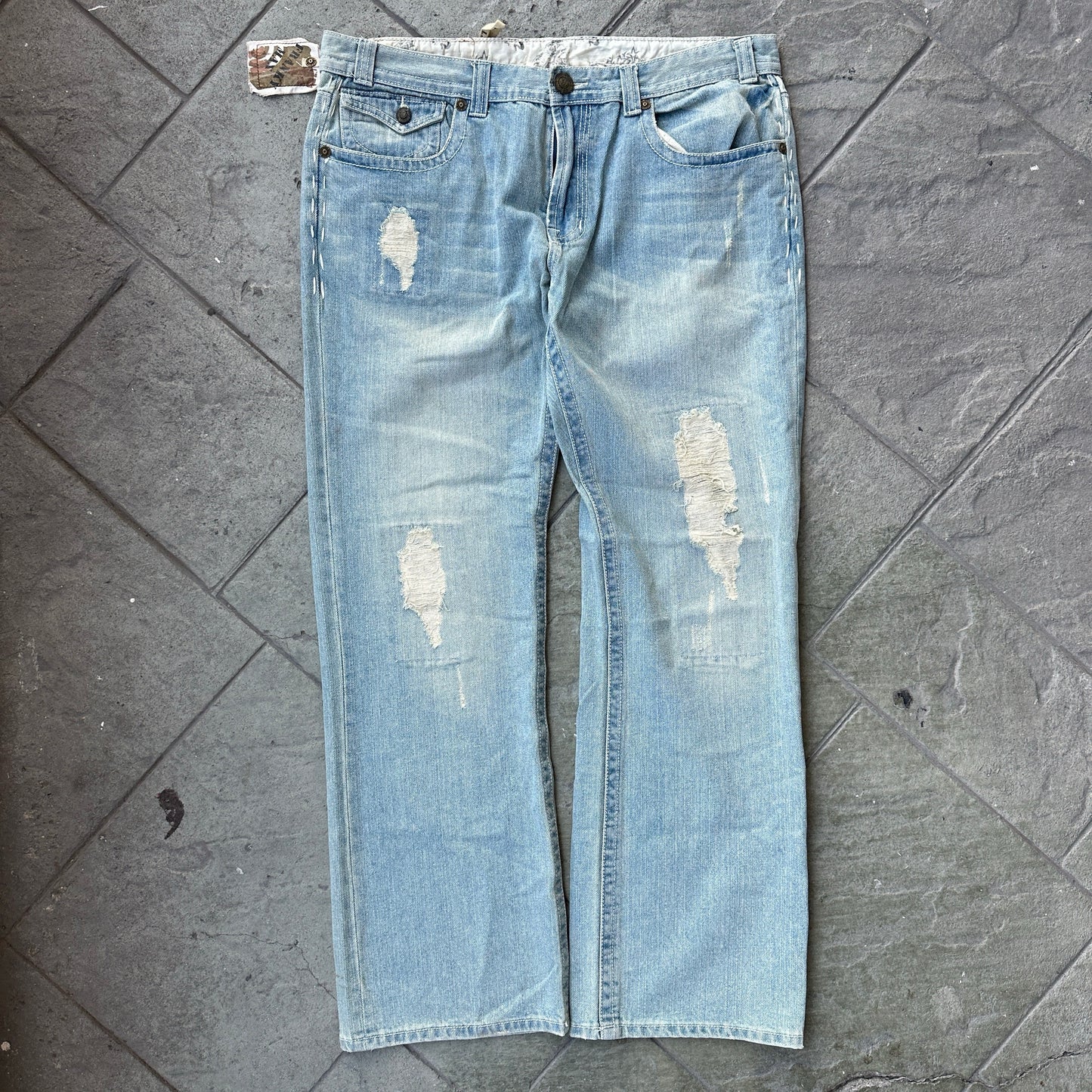 Pantalon Franky Max De Hombre Talla 38x32 Azul Claro Con Rasgados Nuevo Con Etiquetas Y2K Recto