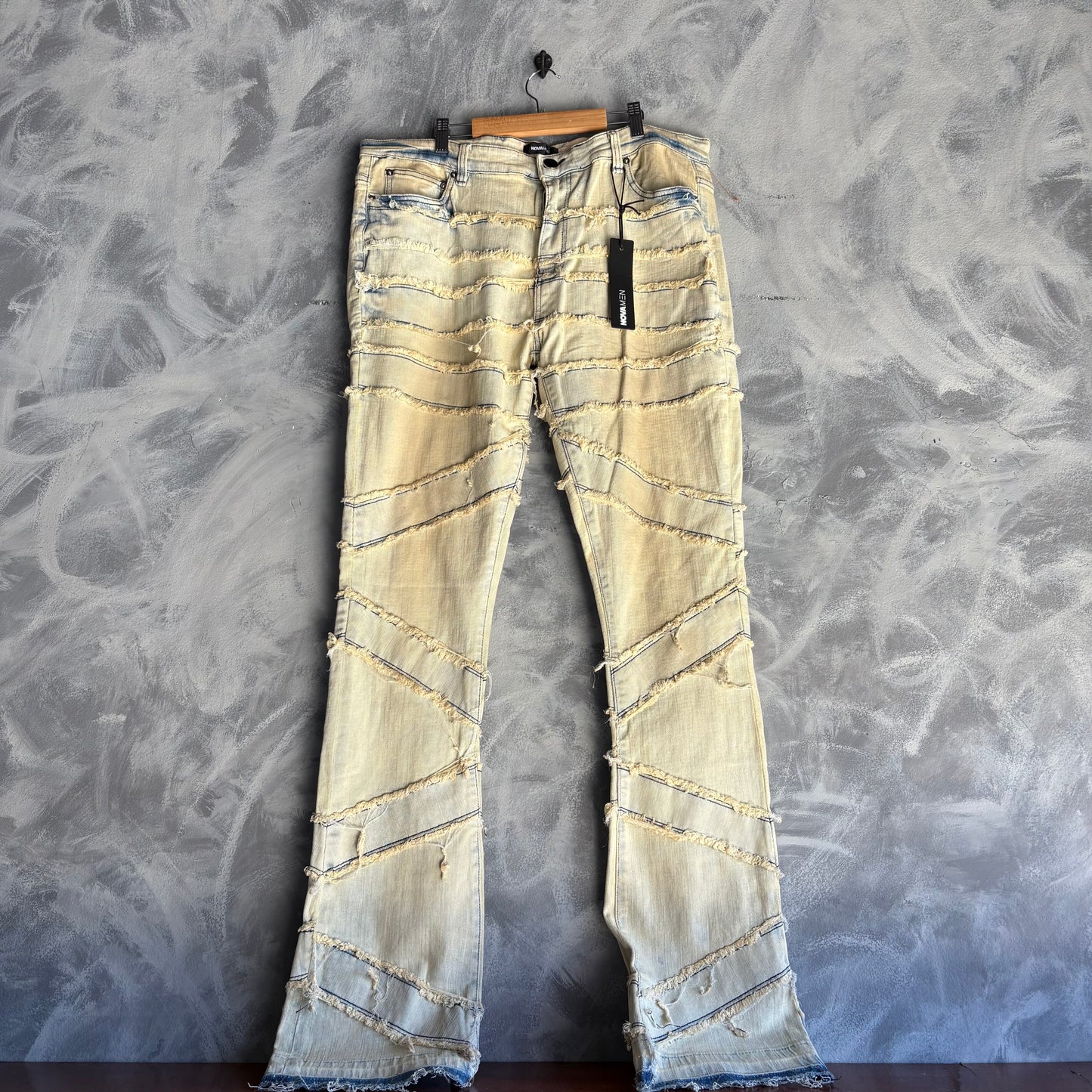 Pantalón Nuevo Novamen Para Hombre Talla 38 Azul Beige Deslavado Descocido