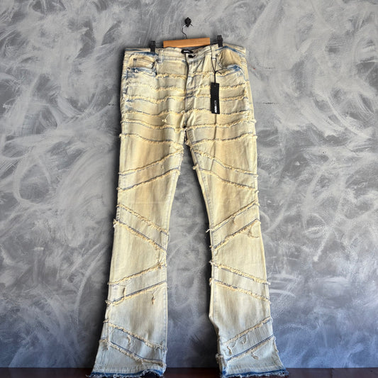 Pantalón Nuevo Novamen Para Hombre Talla 38 Azul Beige Deslavado Descocido