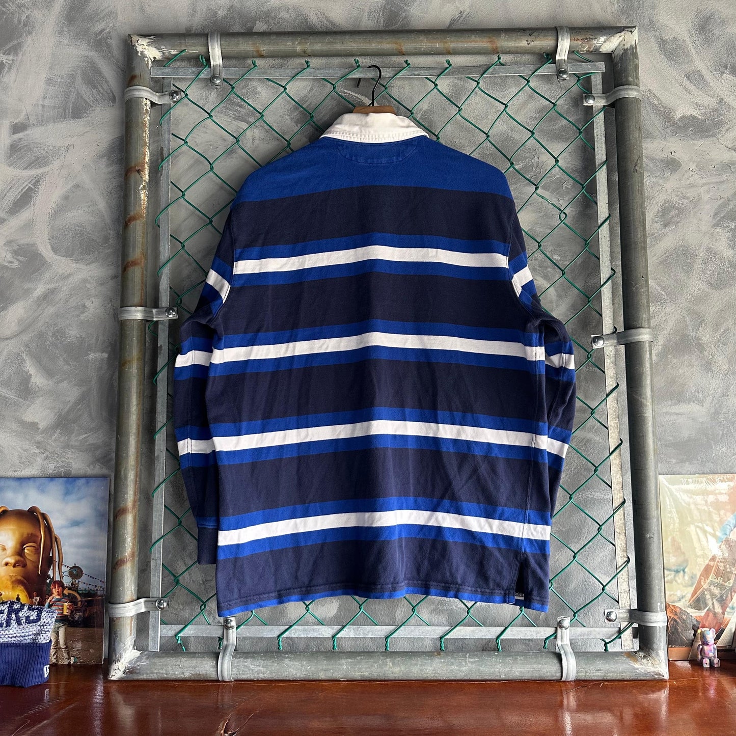 Camisa Vintage Polo de Rugby Polo Ralph Lauren De Hombre Talla L Color Azul y Blanco De Rayas Y2K
