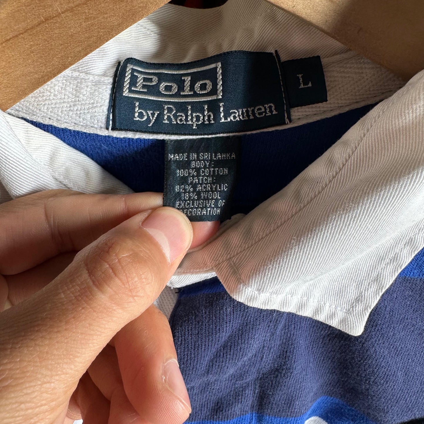 Camisa Vintage Polo de Rugby Polo Ralph Lauren De Hombre Talla L Color Azul y Blanco De Rayas Y2K