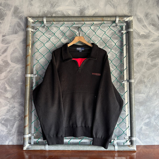 Sueter Vintage Polo Ralph Lauren De Hombre Talla L Color Negro Polar Sin Gorro Con Cuello Polo