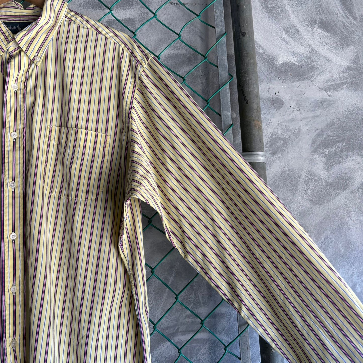 Camisa De Botones Polo Ralph Lauren De Hombre Talla XL Color Amarilla De Rayas Verticales De Vestir