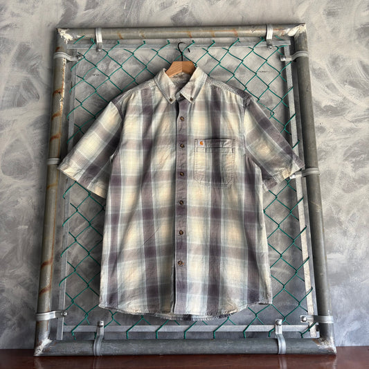 Camisa de Botones Manga Corta Vintage Carhartt Para Hombre Talla M Color Gris Bajo de Cuadros
