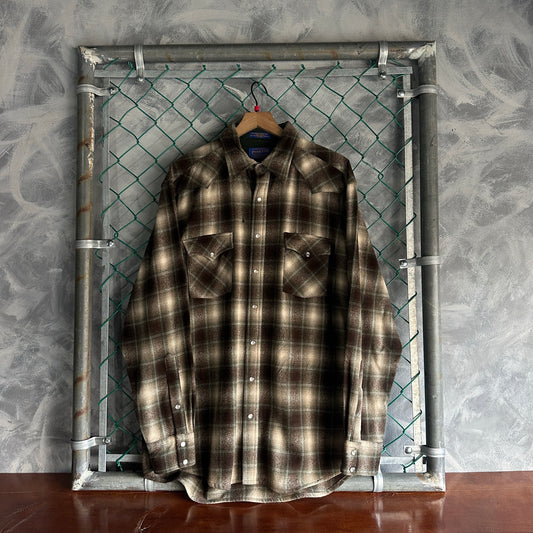 Franela Pendleton De Hombre Talla L Tall Color Cafe Verde Camisa De Botones de Lana OutDoor