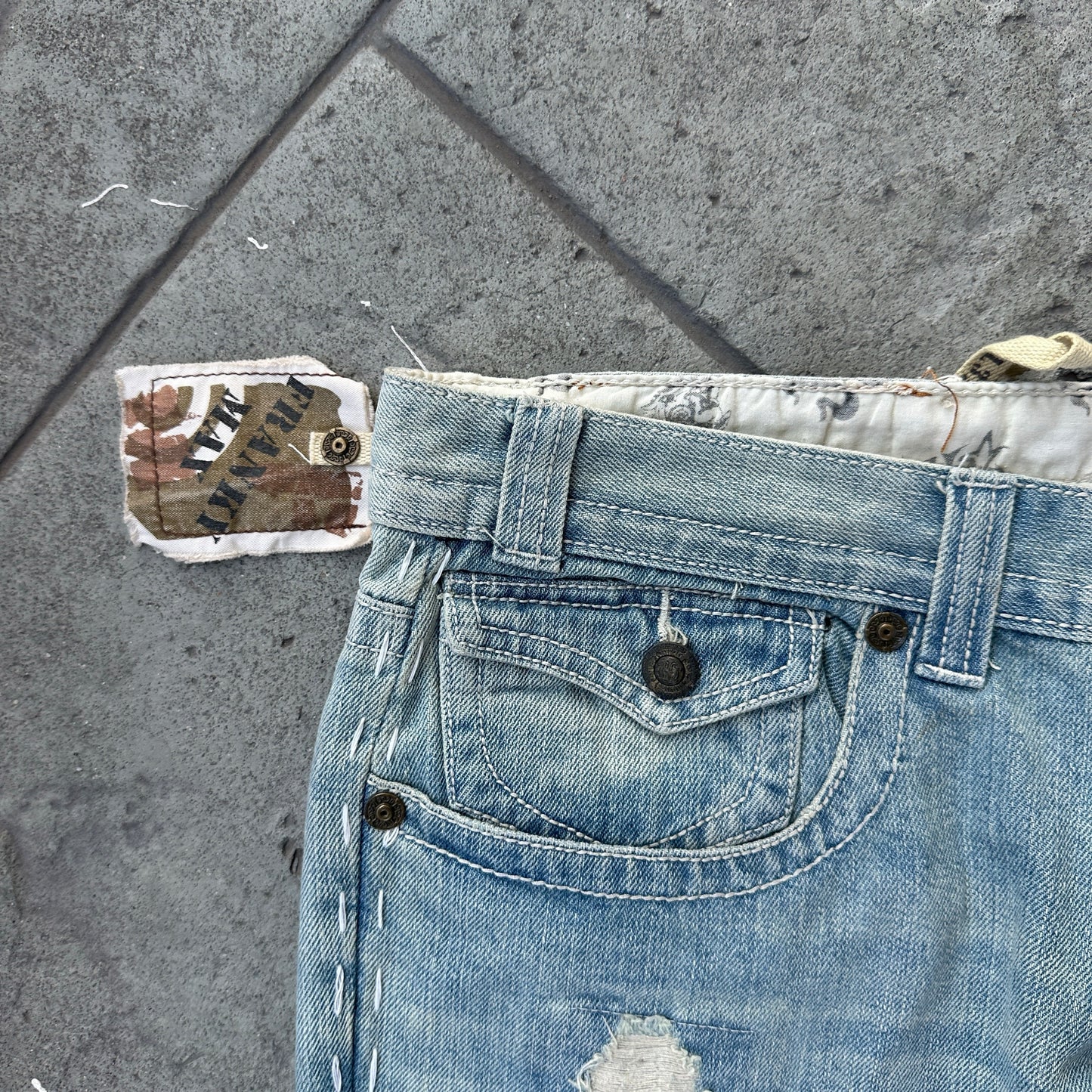 Pantalon Franky Max De Hombre Talla 38x32 Azul Claro Con Rasgados Nuevo Con Etiquetas Y2K Recto