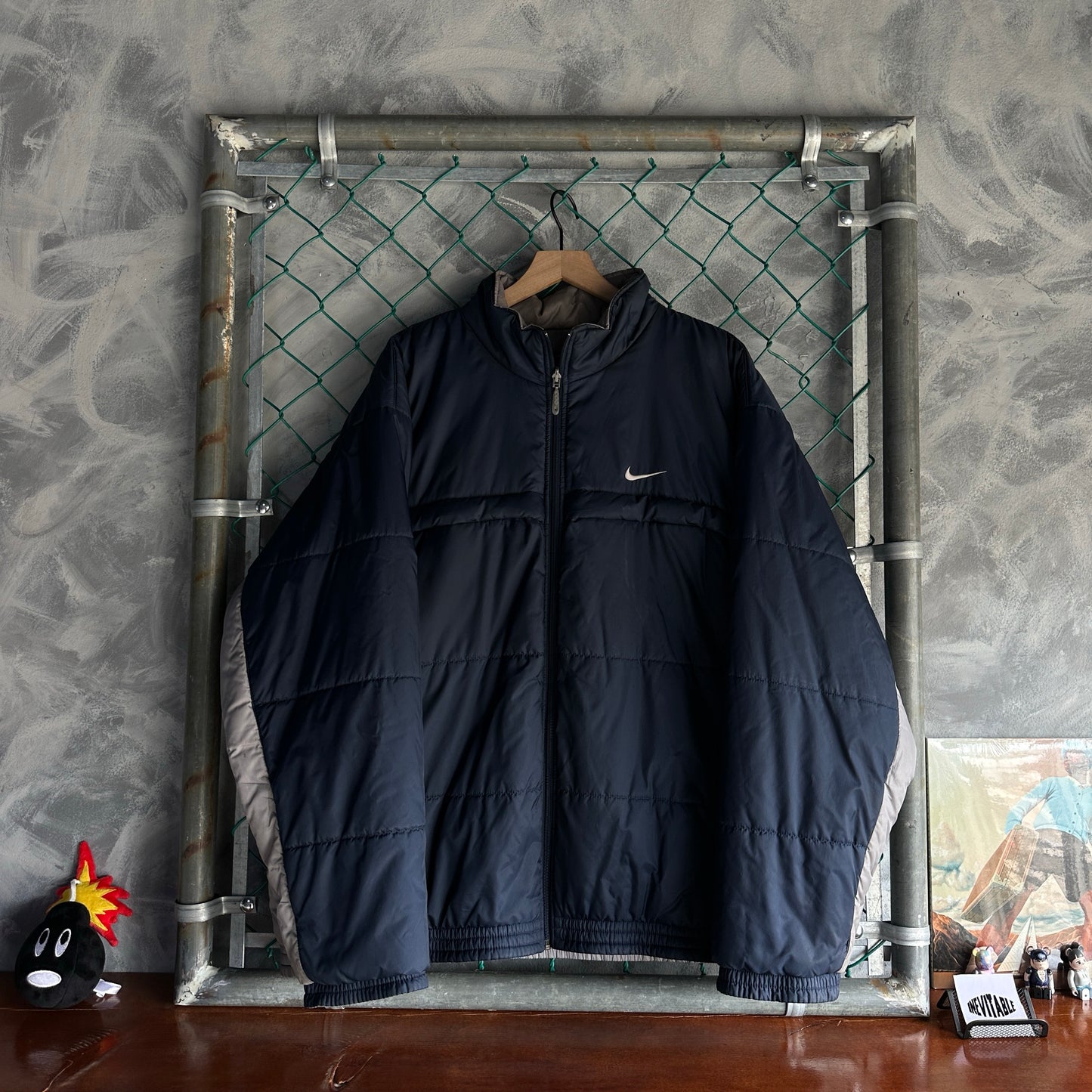 Chamarra Nike De Hombre Talla Xl Color Azul Y Gris Doble Vista Puffer Gruesa Minimalista