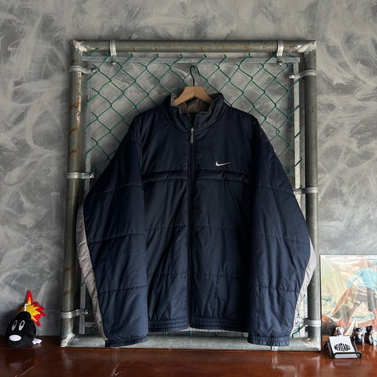 Chamarra Nike De Hombre Talla Xl Color Azul Y Gris Doble Vista Puffer Gruesa Minimalista