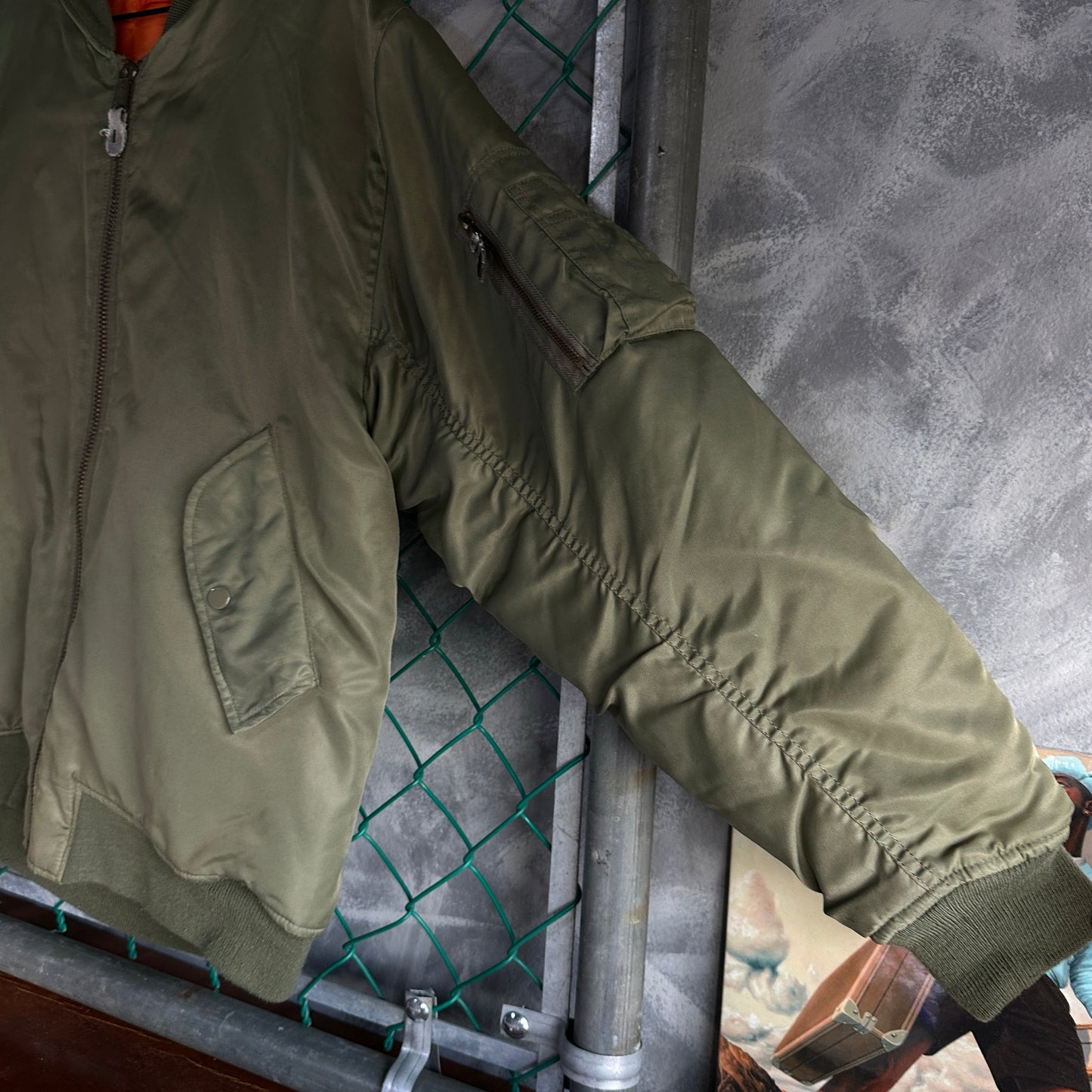 Chamarra Vintage Bomber De Hombre Talla S Queda a L Color Verde Naranaja Doble Vista Aviador
