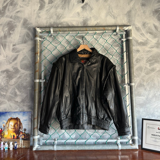 Chamarra De Cuero Vintage Mirage De Hombre Talla L Color Negro Piel Geniuna
