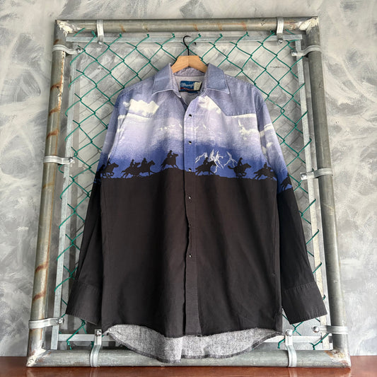 Camisa De Botones Wrangler Para Hombre Talla L Color Negro con Azul Western Shirts