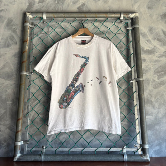 Playera Vintage Oneita Para Hombre Talla L Color Blanco 90’s Saxofón