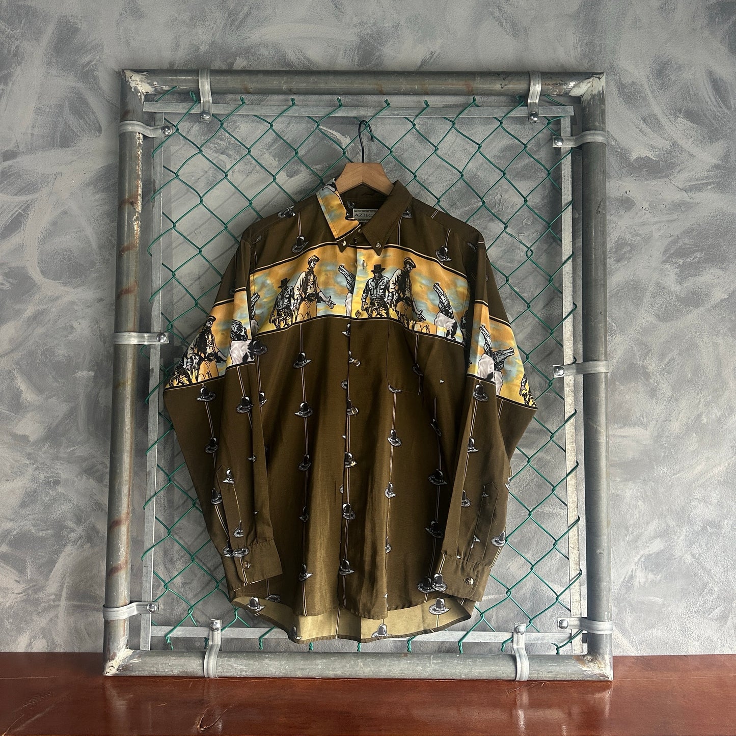Camisa De Botones Vaquera De Hombre Talla L Color Cafe Sombrero Azteca