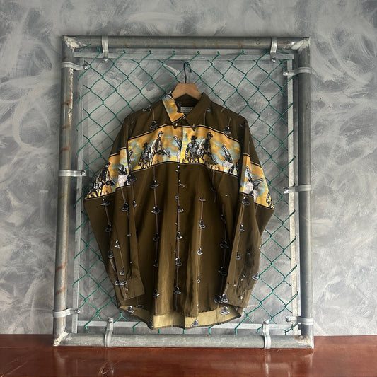 Camisa De Botones Vaquera De Hombre Talla L Color Cafe Sombrero Azteca