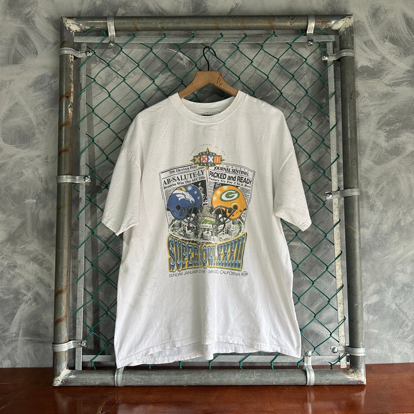 Camisa Vintage Del Super Bowl Green Bay Packers Denver Broncos De Hombre Talla XL Color Blanco