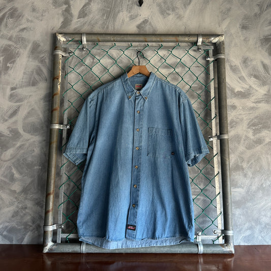 Camisa De Botones Dickies De Hombre Talla XL Color Azul Mezclilla Manga Corta Mecanico Workwear Lisa