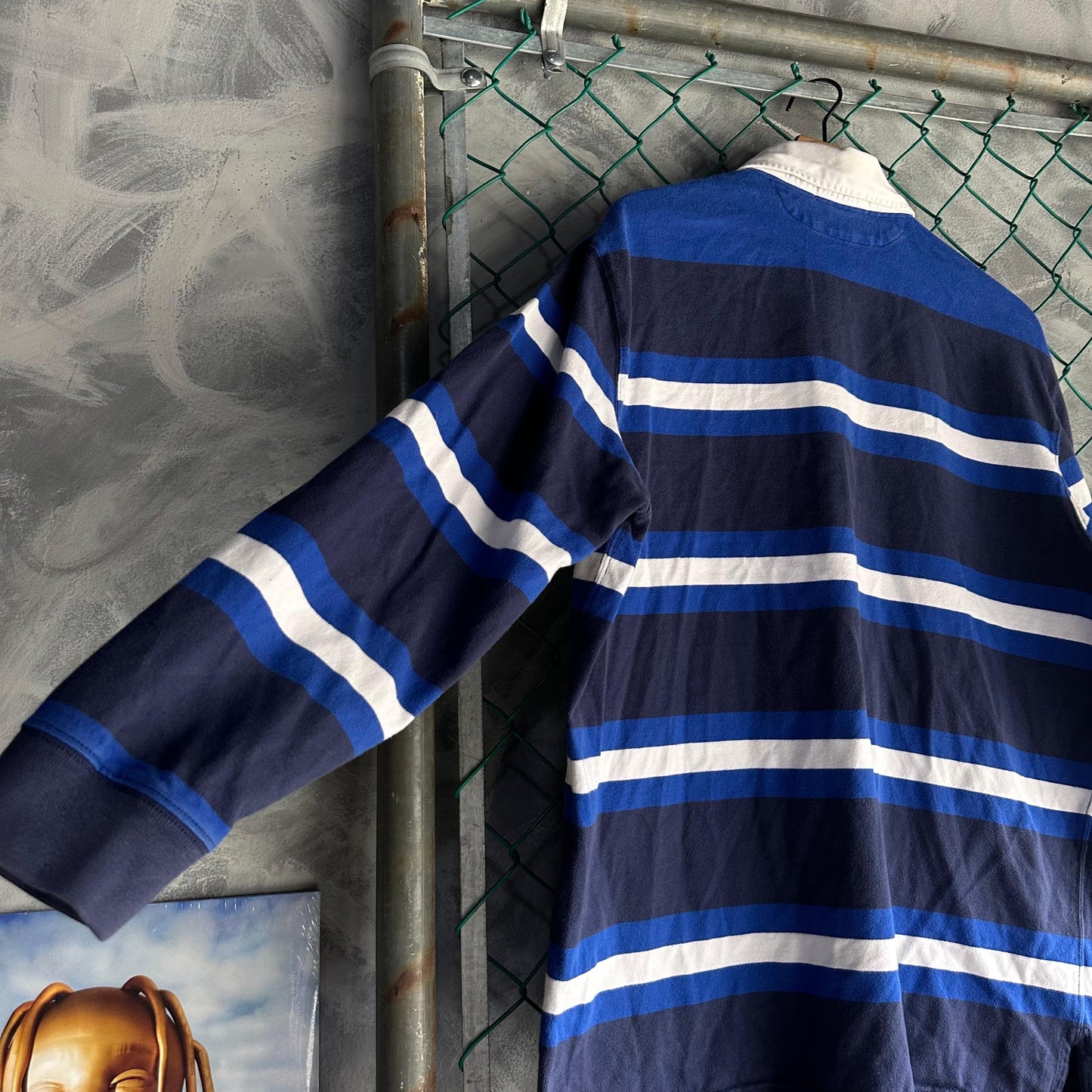 Camisa Vintage Polo de Rugby Polo Ralph Lauren De Hombre Talla L Color Azul y Blanco De Rayas Y2K