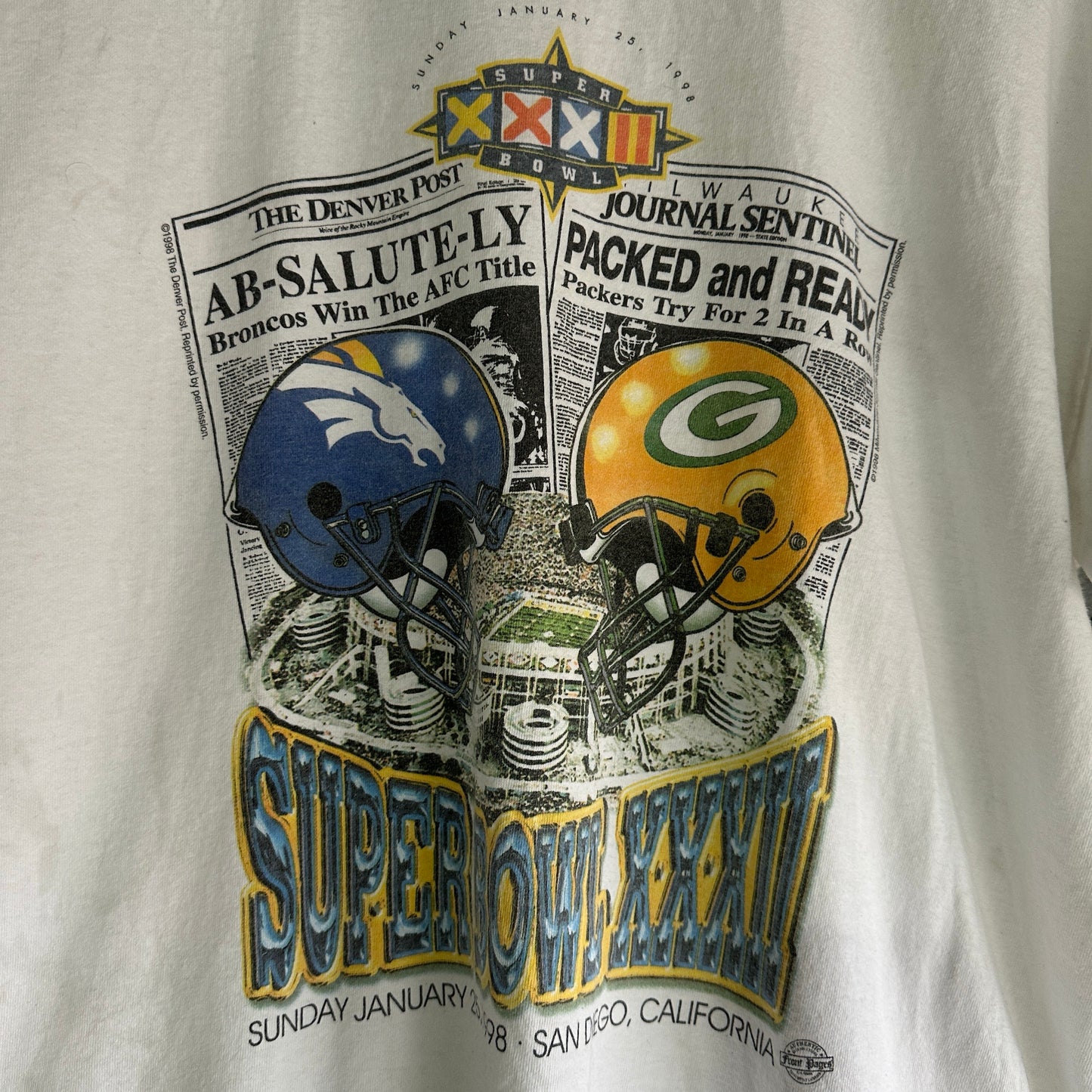 Camisa Vintage Del Super Bowl Green Bay Packers Denver Broncos De Hombre Talla XL Color Blanco