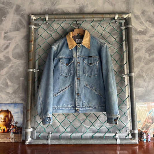 Chamarra Vintage Wrangler De Hombre Talla M Color Azul Claro Mezclilla Cuello de Pana De Los 70s