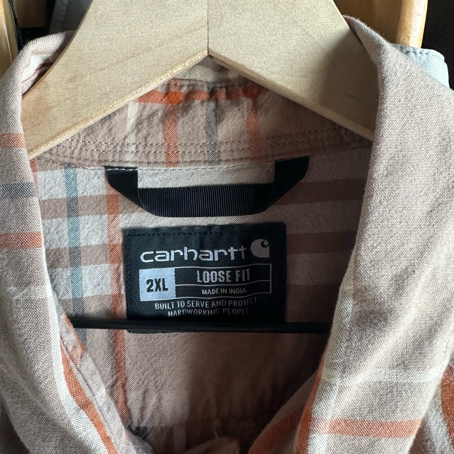 Camisa Botones Carhartt De Hombre Talla 2XL Color Café Claro Manga Corta Workwear Rayas
