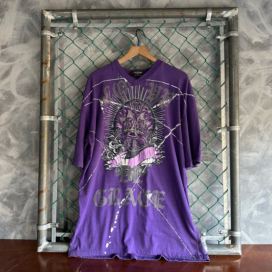 Camisa Y2K De hombre Talla 2XL Color Morado Big Print Brillos Y Pedreria