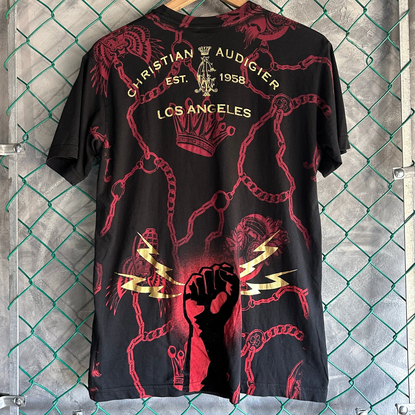 Camisa Y2K Christian Audigier De Hombre Talla M Color Negro Con Brillos Ed Hardy Nueva AOP