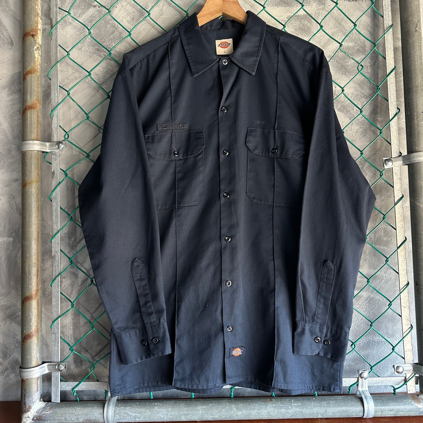 Camisa De Botones Dickies De Hombre Talla L Color Azul Marino Manga Larga Mecanico Workwear Lisa