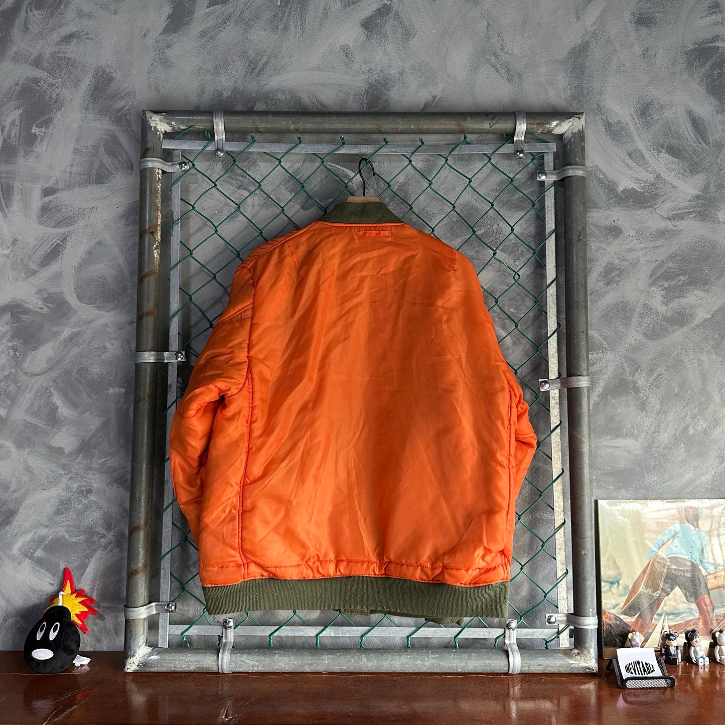 Chamarra Vintage Bomber De Hombre Talla S Queda a L Color Verde Naranaja Doble Vista Aviador