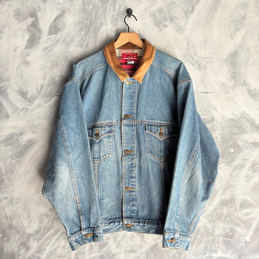 Chaqueta de Mezclilla Marlboro Country Para Hombre Talla XL Color Azul Cuello de Piel