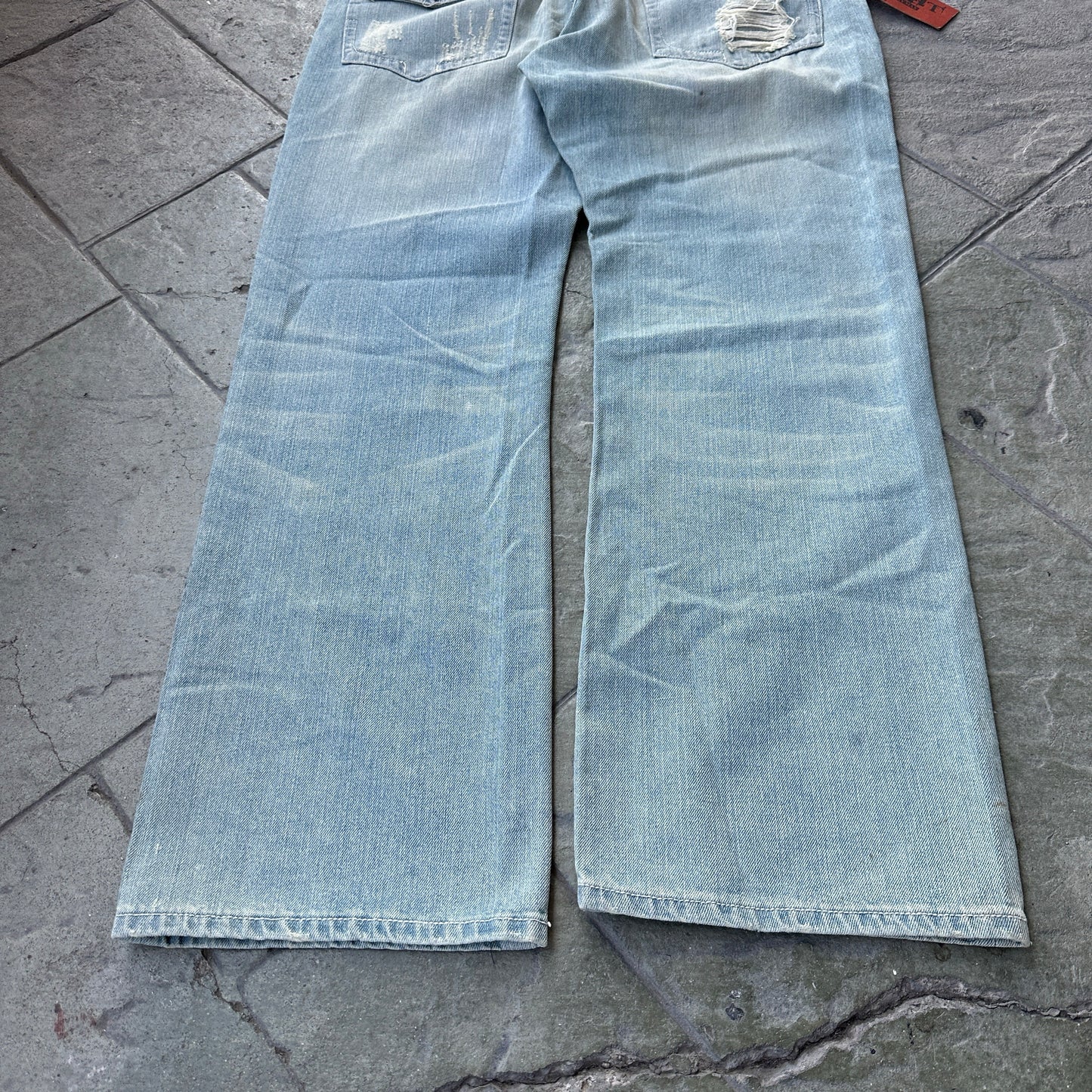 Pantalon Franky Max De Hombre Talla 38x32 Azul Claro Con Rasgados Nuevo Con Etiquetas Y2K Recto