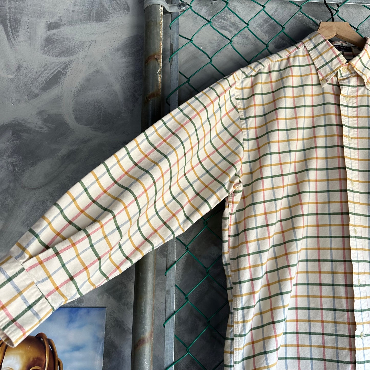 Camisa De Botones Faconnable De Hombre Talla L Color Crema De Cuadros De Vestir
