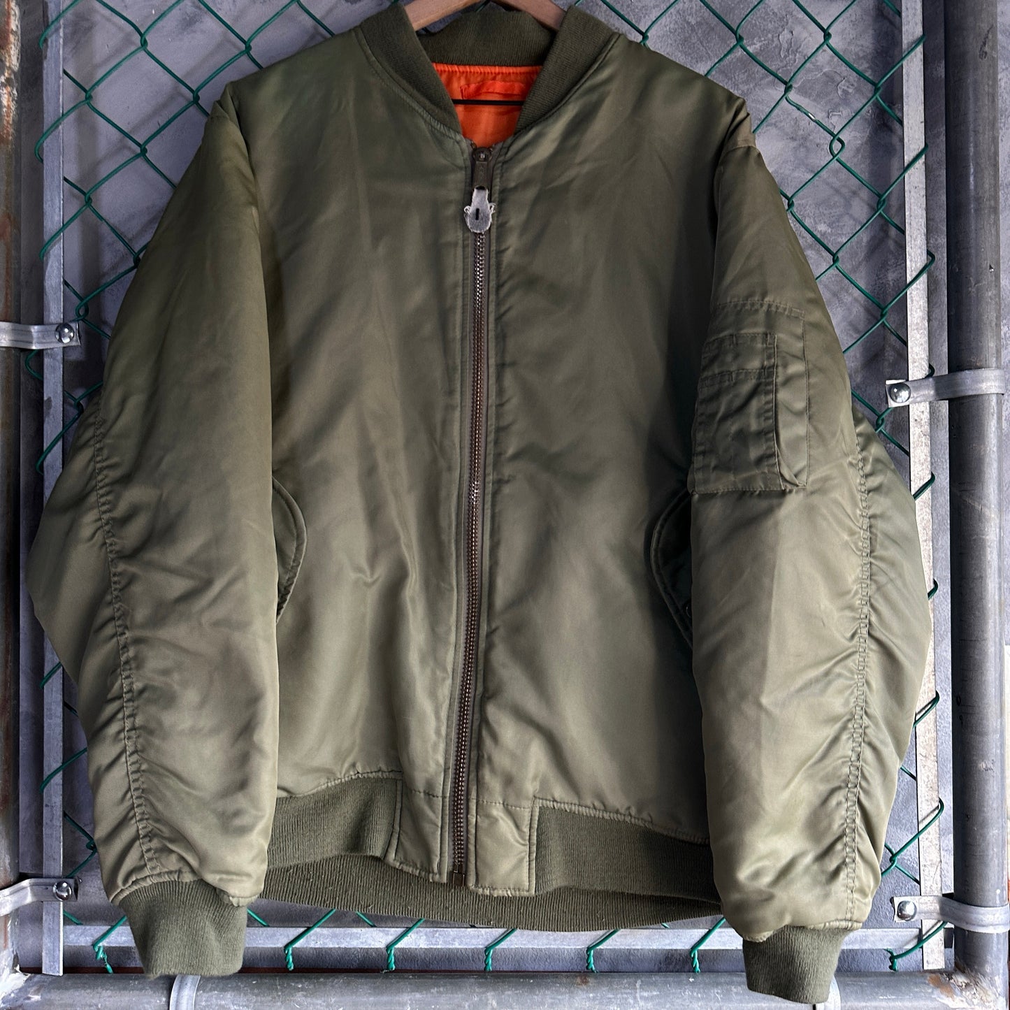 Chamarra Vintage Bomber De Hombre Talla S Queda a L Color Verde Naranaja Doble Vista Aviador
