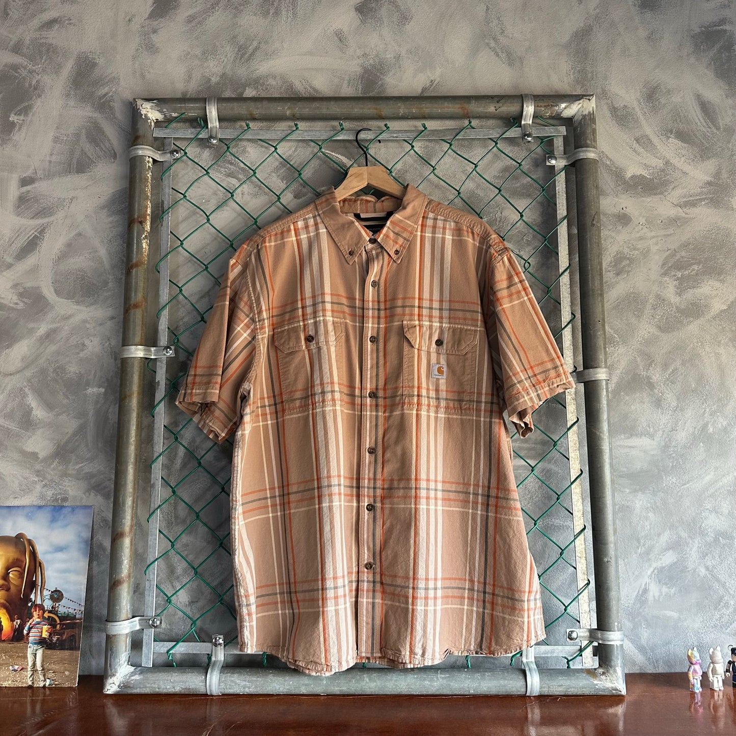 Camisa Botones Carhartt De Hombre Talla 2XL Color Café Claro Manga Corta Workwear Rayas