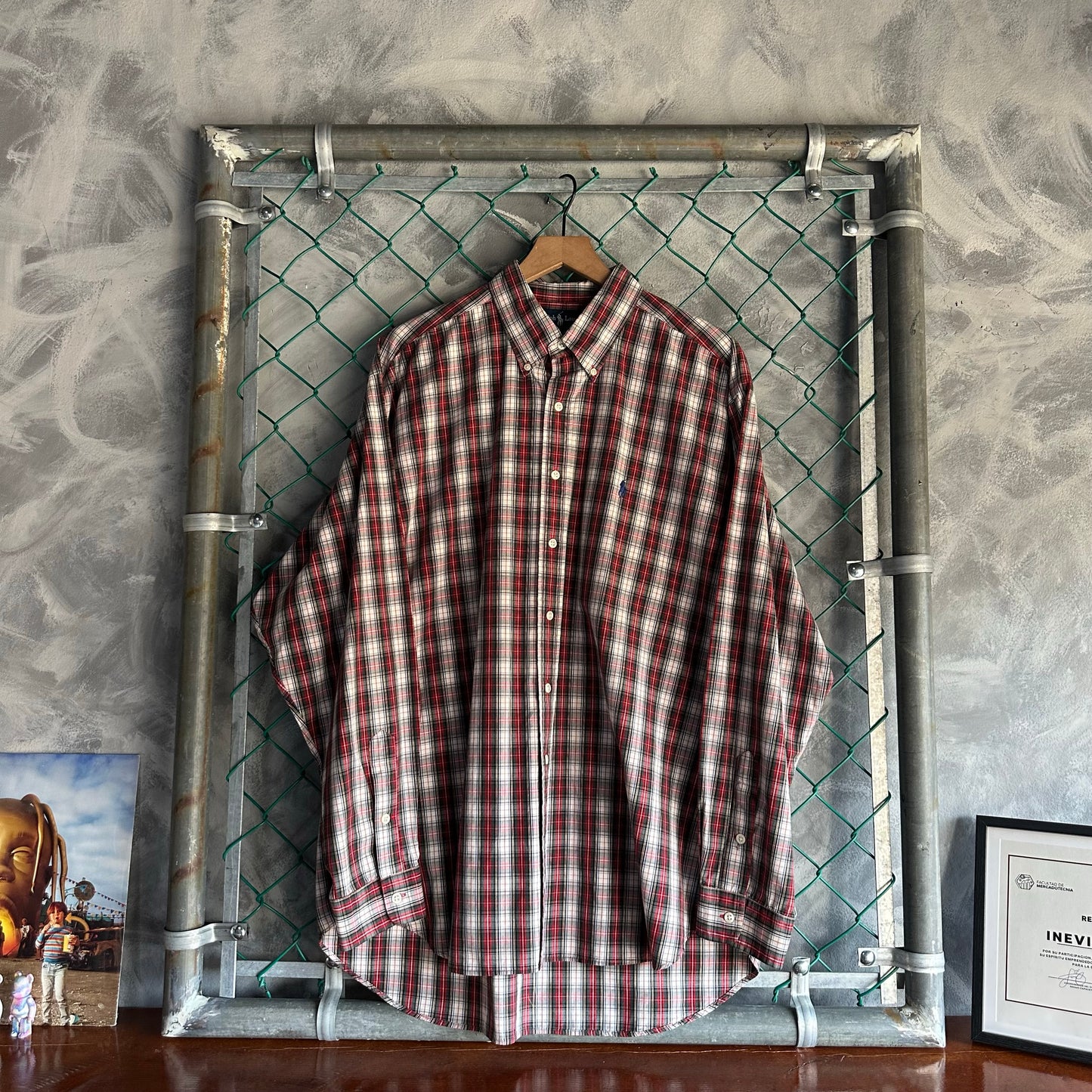 Camisa De Botones Polo Ralph Lauren De Hombre Talla XL Color Rojo Blanco De Cuadros De Vestir
