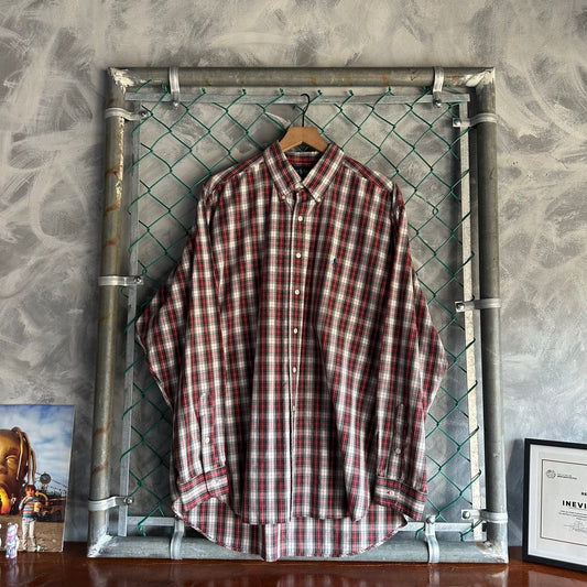 Camisa De Botones Polo Ralph Lauren De Hombre Talla XL Color Rojo Blanco De Cuadros De Vestir