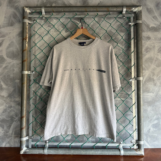 Camisa Vintage Nautica de Hombre Talla L Color Gris Oversize Boxy Cuello Grueso