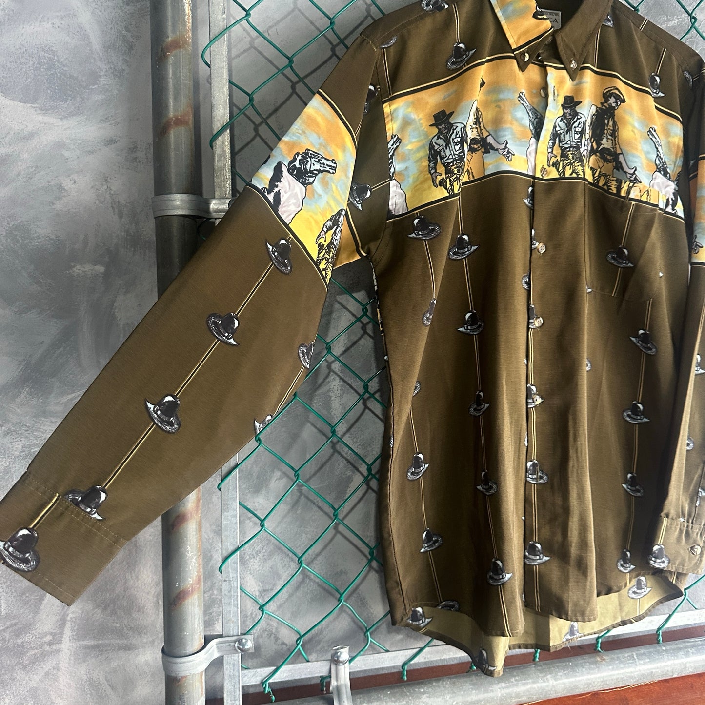 Camisa De Botones Vaquera De Hombre Talla L Color Cafe Sombrero Azteca