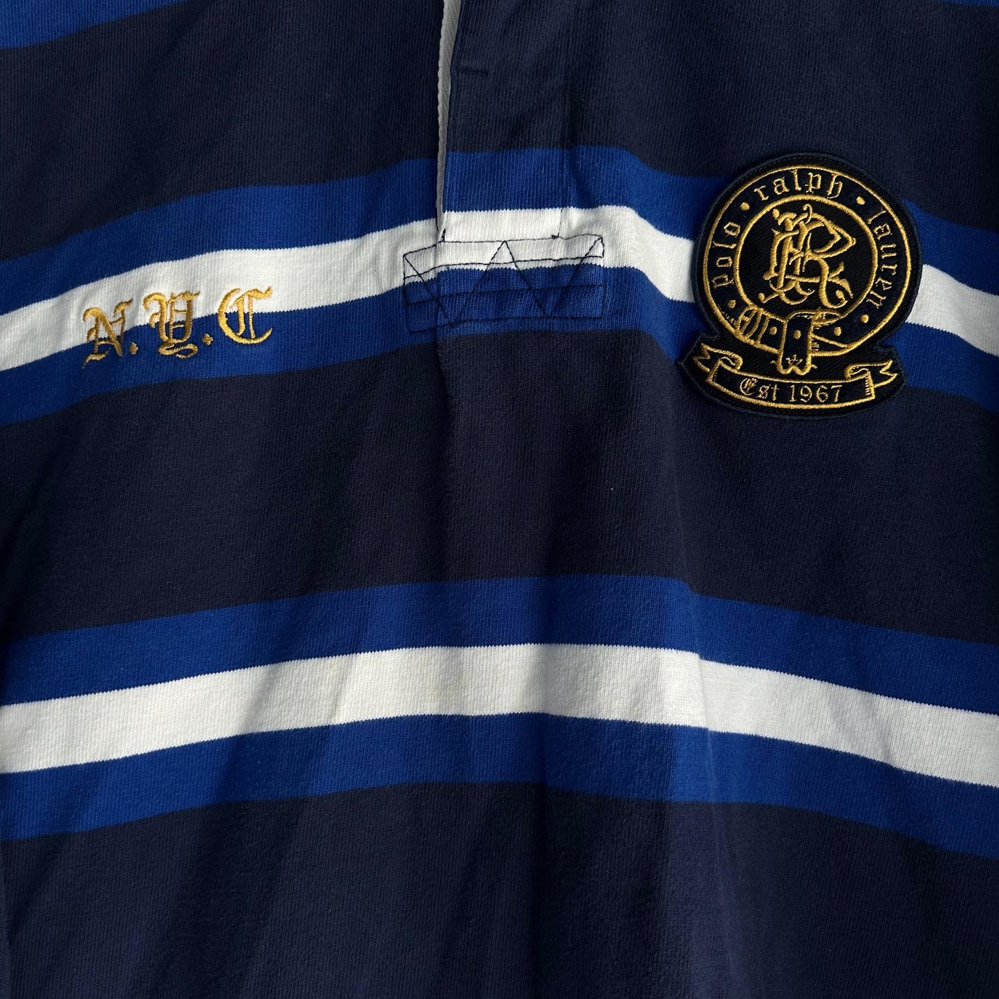 Camisa Vintage Polo de Rugby Polo Ralph Lauren De Hombre Talla L Color Azul y Blanco De Rayas Y2K