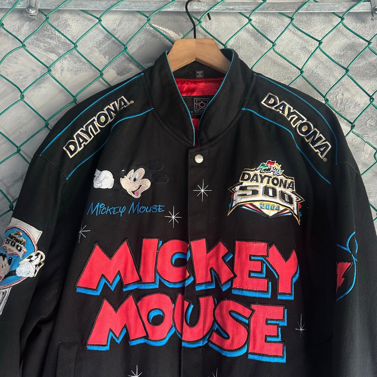 Chamarra Vintage de la Nascar Jeff Hamilton De Hombre Talla L Color Negro DisneyLand Mickey Mouse
