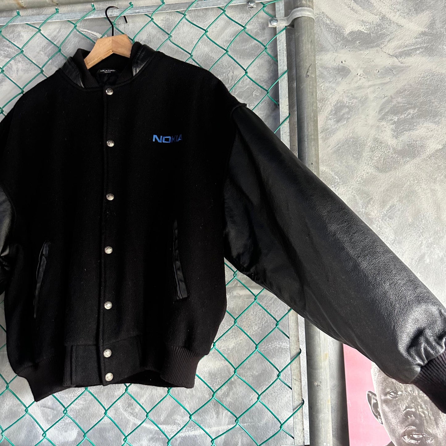 Chamarra Vintage Nokia San Diego Global De Hombre Talla XL Color Negro Varsity Letterman De Piel