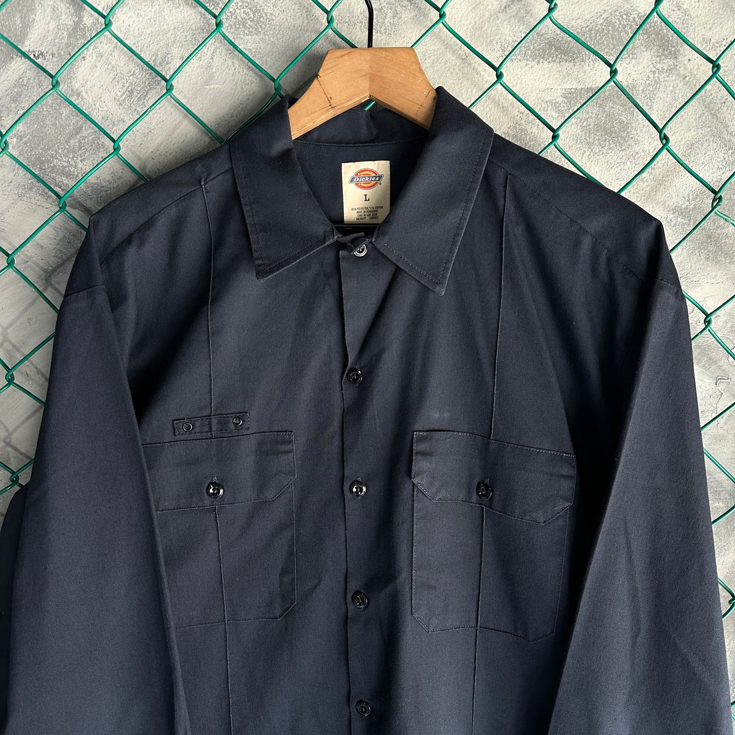 Camisa De Botones Dickies De Hombre Talla L Color Azul Marino Manga Larga Mecanico Workwear Lisa