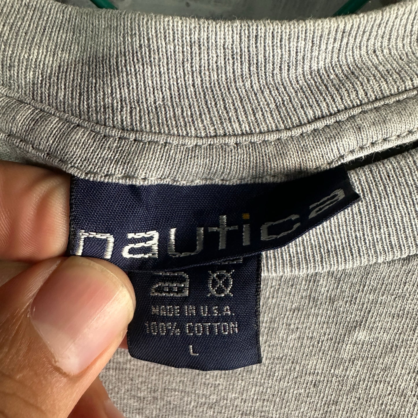 Camisa Vintage Nautica de Hombre Talla L Color Gris Oversize Boxy Cuello Grueso
