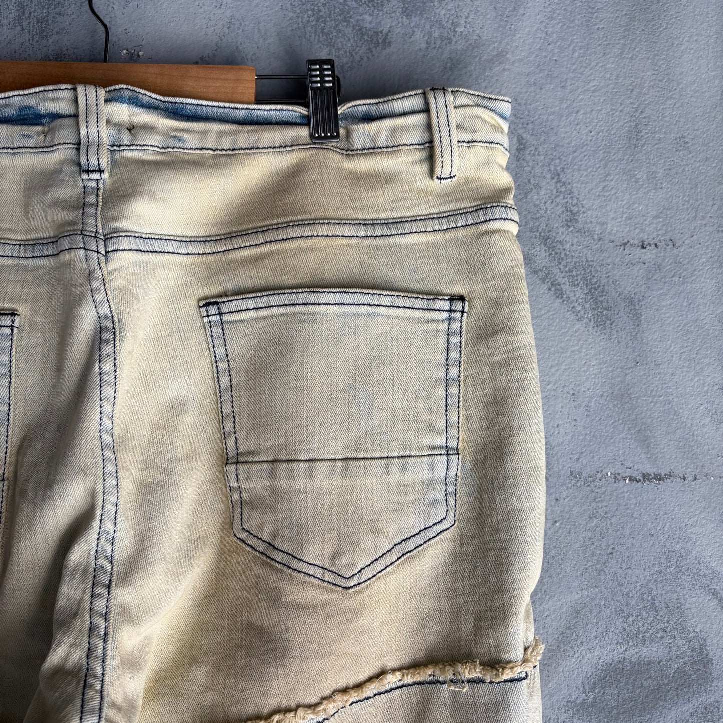 Pantalón Nuevo Novamen Para Hombre Talla 38 Azul Beige Deslavado Descocido