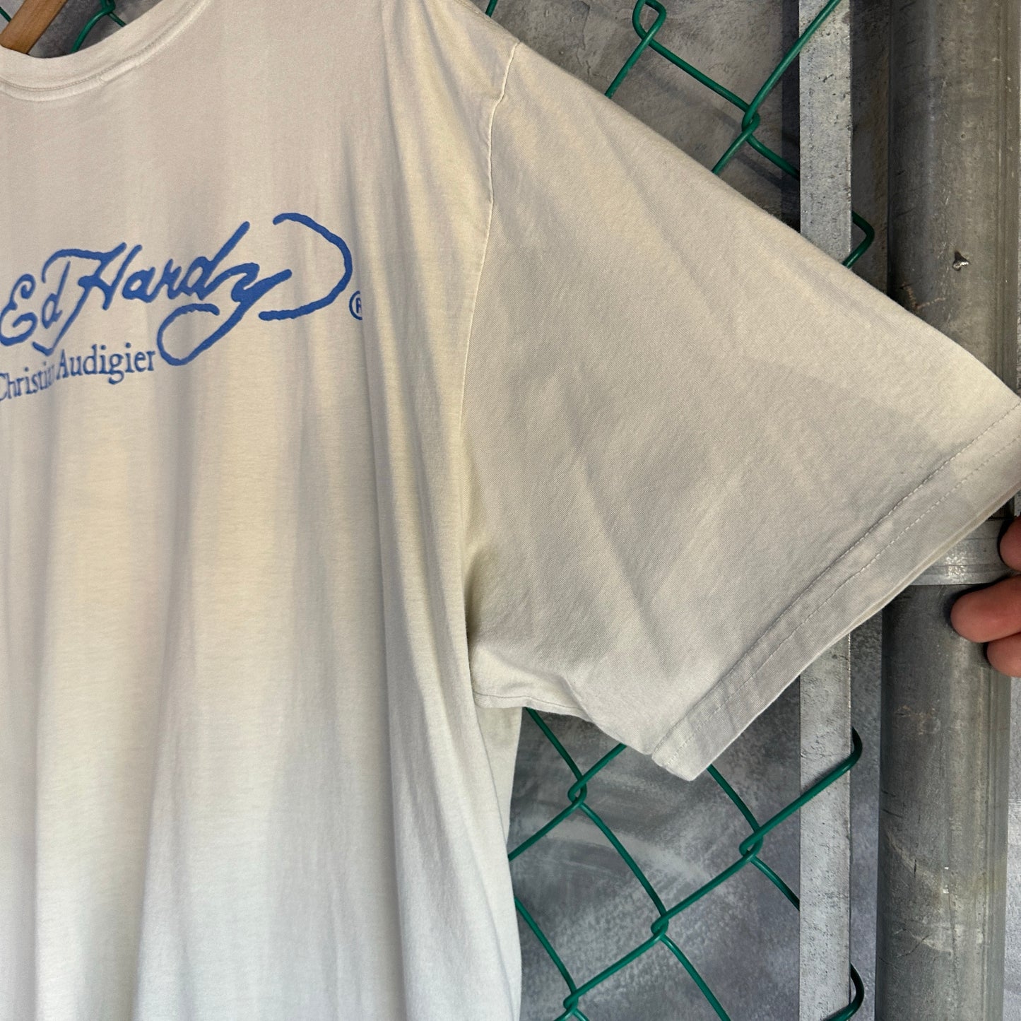 Camisa Ed Hardy De Hombre Talla 3Xl Color Beige Estilo Y2K Tatuaje Calaca Casino