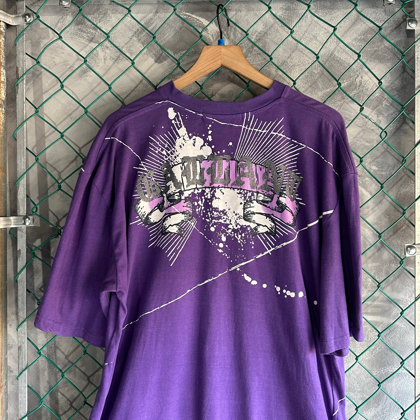 Camisa Y2K De hombre Talla 2XL Color Morado Big Print Brillos Y Pedreria
