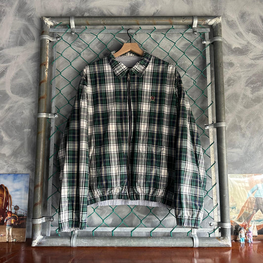 Chamarra Vintage Tommy Hilfiger De Hombre Talla XL Reversible Cuadros y Rayas Color Verde Blanco