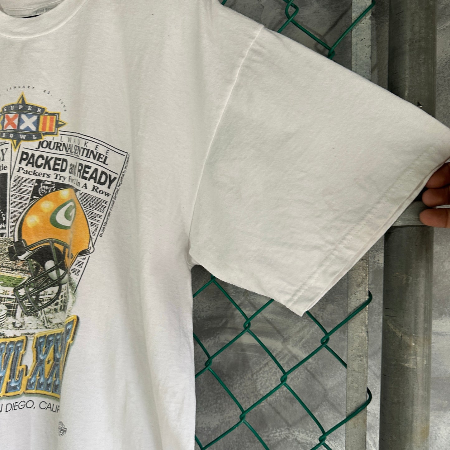 Camisa Vintage Del Super Bowl Green Bay Packers Denver Broncos De Hombre Talla XL Color Blanco