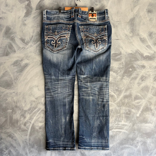 Pantalón Rock Revival Para Hombre Talla 38x30 Color Azul de Mezclilla Diseño Bordado