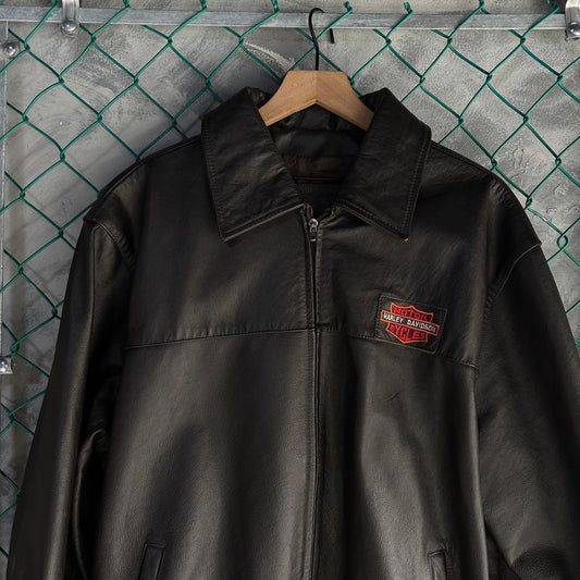 Chamarra De Piel Harley Davidson De Hombre Color Negro Talla 46 Xl Cuero Piel Geniuna Motociclista