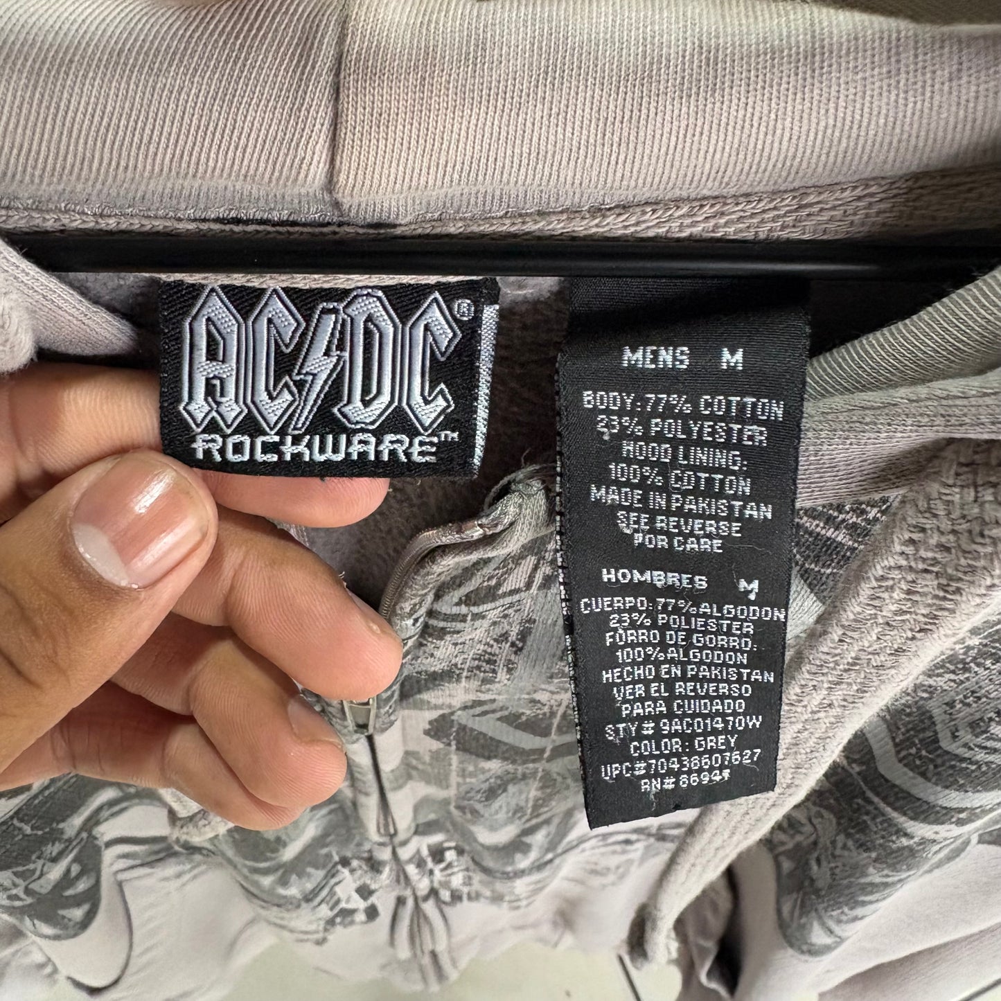 Sudadera Con Ziper ACDC Rockware Para Hombre Talla M Color Gris